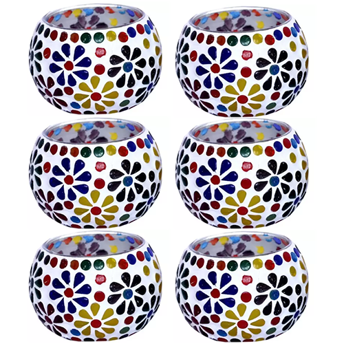 Mithilashri Mosaic Glass Votive Light — Set of 6 Mosaic Glass Votive Tealight Candle Holders Small- Diwali Decoration Items for Diwali Decoration Items for Home Living Room