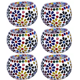Mithilashri Mosaic Glass Votive Light — Set of 6 Mosaic Glass Votive Tealight Candle Holders Small- Diwali Decoration Items for Diwali Decoration Items for Home Living Room