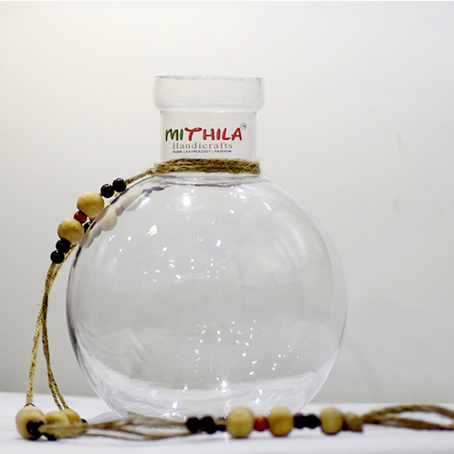 Mithilashri Round Glass Vase  with Jute Rope Hanging And Wall Hanger for Money Plant Lucky Bamboo Plant | Elagant Ball Shaped Vase | Flower Pot | Clear 20*16CM