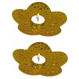 Mithilashri Elegant Tealight Candle Holder | for Party | Festival | Celebrations | Gift | Handmade Mirror-Flower Shape | Lighting | Decoration with Tea Light | Set of 2 Power Coated Tea Light | Golden Colour